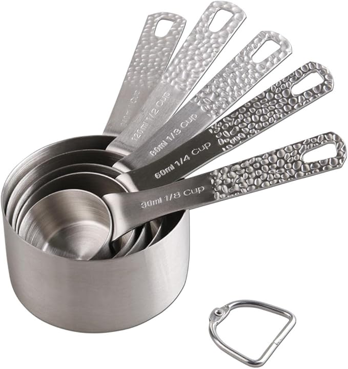 Measuring Cups and Spoons Set, 18/8 Stainless Steel Measuring Cups and Spoons Set for Baking & Kitchen, Metric & US 5 Measure Cups & 6 Spoons with 1/8, 1/4 Cup