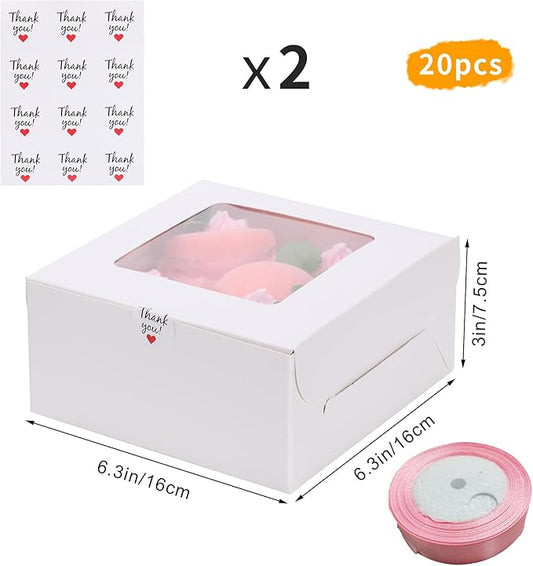 20Packs- 4 Count White Cupcake Containers Bakery Cake Boxes, Birthday, Wedding, Christmas party, Auto-Popup Cupcake Boxes for personalized gift giving , Cookies, Baking Gift Display,cake boxes