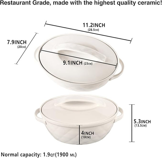 Oval Casserole Dish 1.9 Qt, French Onion Soup Ceramic Bakeware with Lids, Ceramic Cocotte, Baking Dish with Lids and Handles, Microwave, Dishwasher, Oven Safe