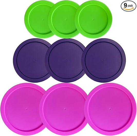 2, 4 & 7 Cup Spring Green, Purple, Pink Replacement Lids/Covers for Pyrex, Anchor Hocking & KlareWare Storage Bowls *Lids Only Glass Container Not Included* (9 Pack *Three of Each Size*)