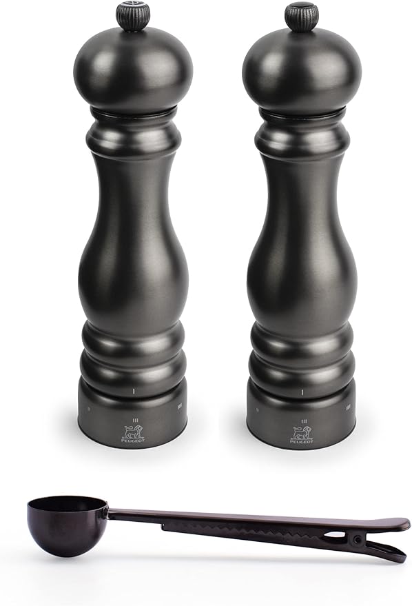 Peugeot Paris u'Select 6 Setting Manual Salt & Pepper Mill Set With Black Stainless Steel Spice Scoop Made In France (Carbone, 9- Inch)