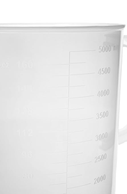 EISCO Measuring Jug, 5000mL (5 Liter) - Short Form - Polypropylene Plastic - Molded Graduations - Chemical Resistant, Autoclavable - Handle for Convenient Lifting - Pitcher, Large Measuring Cup