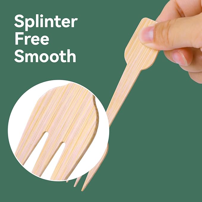 200 Bamboo Fork and Spoon 2 in 1, 4.72" Disposable Forks Spoons Combo Composatable Utensils for Charcuterie, Desserts, Appetizers, Snacks, Ice Cream, Small/Mini/Little Cutlery for Parties/Wedding