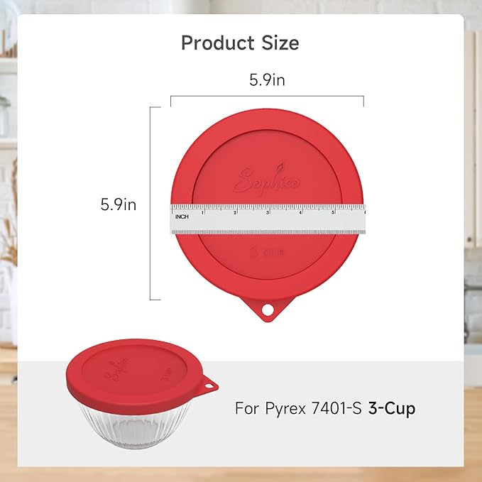 SOPHICO Silicone Replacement Lids for Pyrex Sculpted Glass & Tinted Glass Bowls Mixing Bowls, Lids For 7401-s 3-Cup(Container not included)