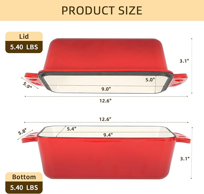 9x5 Enameled Cast Iron Loaf Pan with Lid - 2 in 1 Homemade Sourdough Bread Baking Pan
