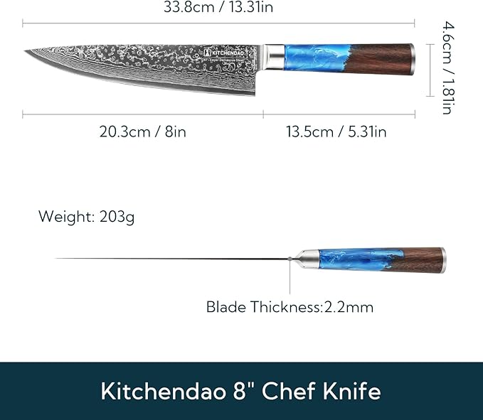 KITCHENDAO Chef Knife 8 Inch 67-Layer Damascus Steel Kitchen Knife Super Sharp Cooking Knife with Unique Rosewood and Resin Handle, Gift Box for Family, Friends and Colleagues