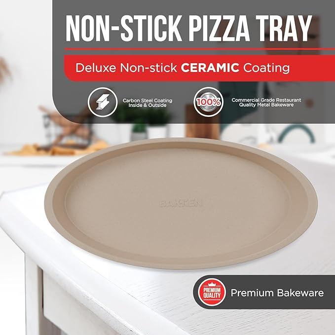 White Marble Non Stick Pizza Pans Set of 3 – Carbon Steel Pizza Baking Trays (9.45", 11.02", 12.99") for Oven Use, Durable, PFOA, PFOS, PTFE Free, Dishwasher Safe, Stain-resistant, Easy Cleanup