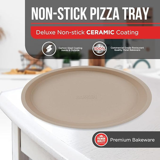 White Marble Non Stick Pizza Pans Set of 3 – Carbon Steel Pizza Baking Trays (9.45", 11.02", 12.99") for Oven Use, Durable, PFOA, PFOS, PTFE Free, Dishwasher Safe, Stain-resistant, Easy Cleanup