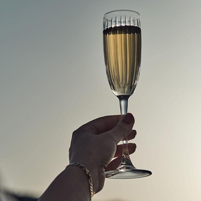 Zelda Collection Wedding Champagne Flutes | Elegant Design for Weddings, Anniversaries & Celebrations | Exquisite Craftsmanship | Perfect for Home & Bar | Set of 2 | 5.7-Ounce Capacity