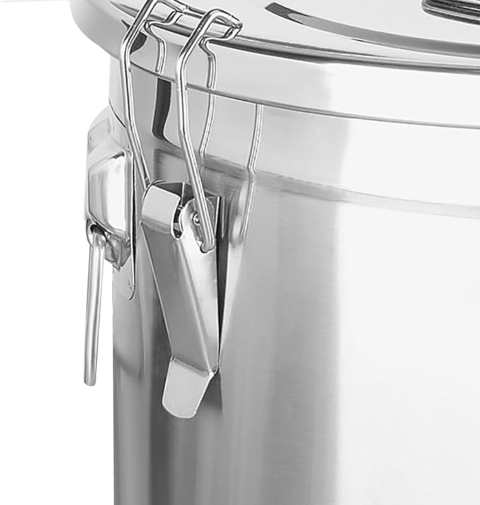Stainless Steel Airtight Canister for Kitchen, 6L/1.59Gal Metal Food Storage Container Flour Bucket with Lid & Clamps, Bean Rice Cereal Canister Holder for Kitchen Restaurant, D7.9*H7.9in