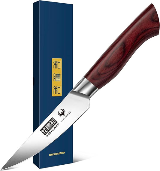 3.75 Inch Paring Knife, Ultra Sharp High Carbon Stainless Steel Small Kitchen Knife, Professional Janpanese Fruit Knife with Ergonomic Wood Handle