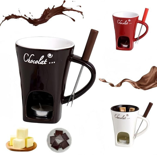 Sweet Fondue Cup,Chocolate Melting Fondue Mugs Set,Chocolate Melting Pot,Fondue Cups With Forks For Date Night Birthday Wedding Gifts (Brown)