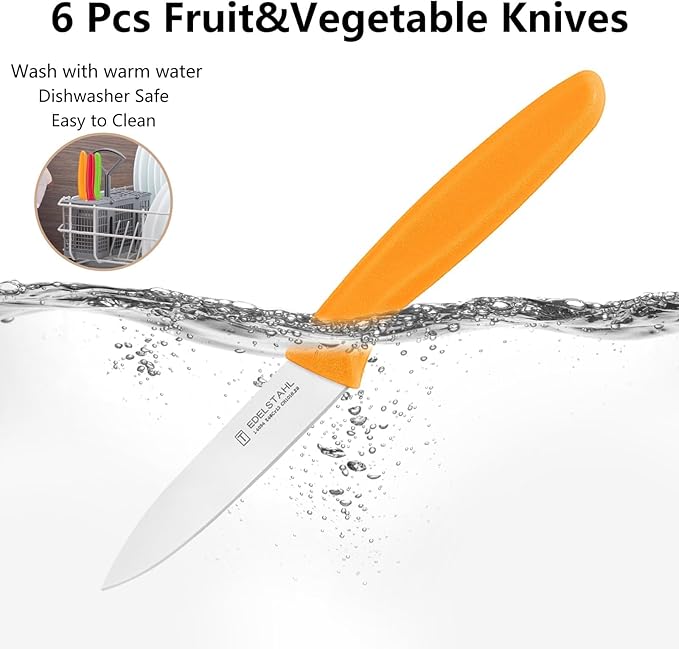 Paring Knives Set,Stainless Steel Paring Knife Set of 6,Sharp Vegetable&Fruit Knifes,Small Knife Set,Ergonomic Handle Paring Knives,Straight Edge Paring Knife Set,Orange Peeling Knife