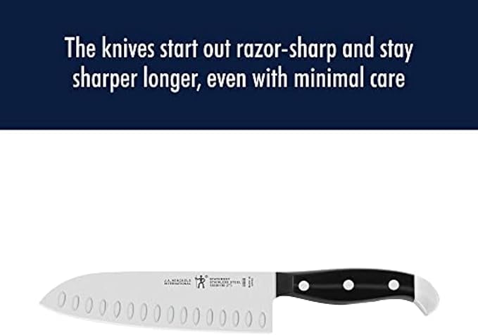 HENCKELS Statement Razor-Sharp Hollow Edge Santoku Knife 7-inch, German Engineered Informed by 100+ Years of Mastery, Black/Stainless Steel