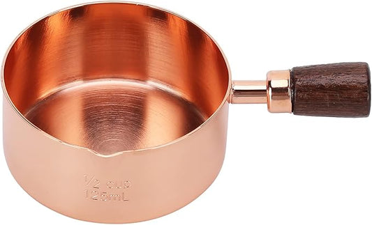 Mini Sauce Pan, Stainless Steel Butter Warmer with Pour Spout and Wooden Handle Rose Gold Melting Pot for Making Sauces, Chocolate Melting, Coffee Tea Soup Warming(1/2cup)