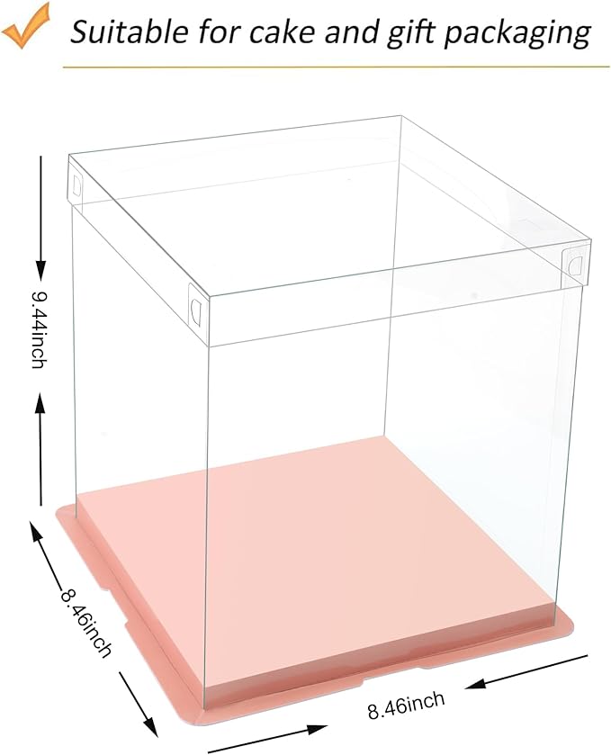 XININSUN pink clear cake box with ribbon,6inch 8inch cake boxes,transparent cake box cake carrier,Square Cardboard Cake Containers clear gift boxes for Wedding,Birthday,Party(6pcs)