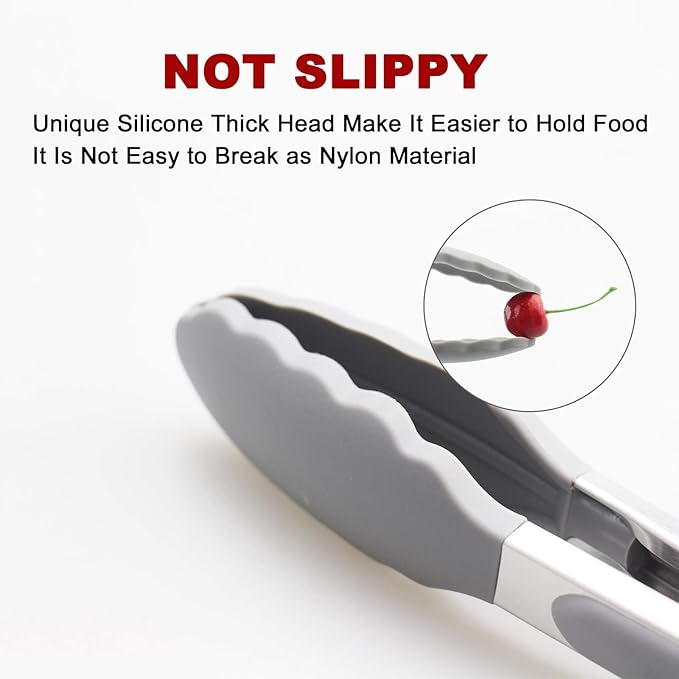 2 Pack Grey Kitchen Tongs, Premium Silicone BPA Free Non-Stick Stainless Steel BBQ Cooking Grilling Locking Food Tongs, 9-Inch & 12-Inch