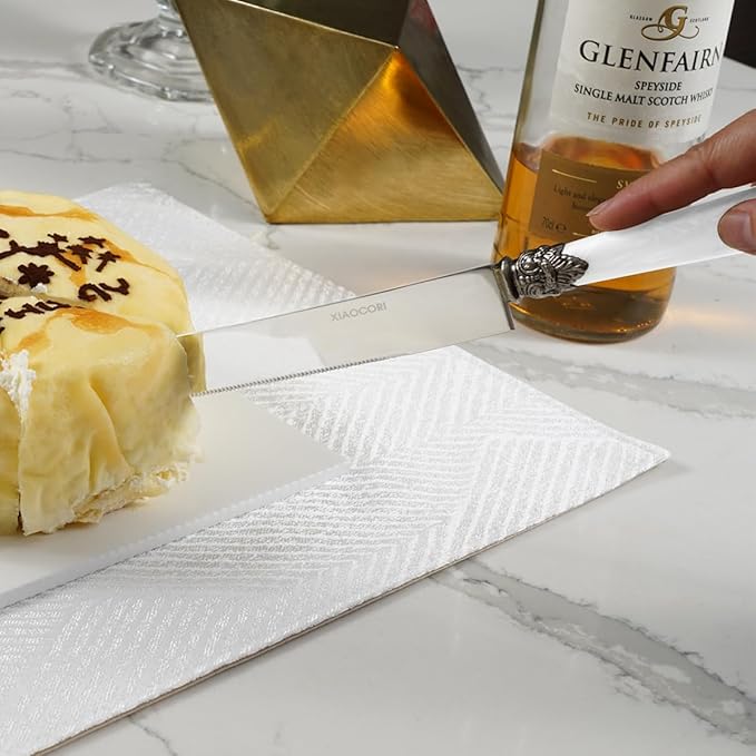 2-piece Cake Knife and Serve Set, Fancy Hand Craft Italian Design, Vintage Pie Knife Server Set with Handle, Cake Cutter Set (White)