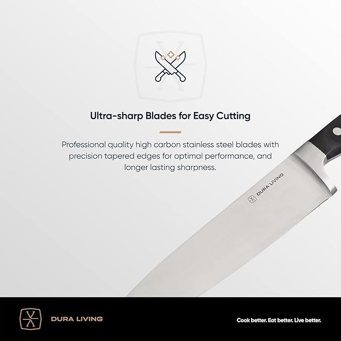 8 Inch Professional Chef Knife – High Carbon Stainless Steel, Razor-Sharp, Versatile Cooking & Cutting Kitchen Knife, Ergonomic Handle, Sleek Black Design