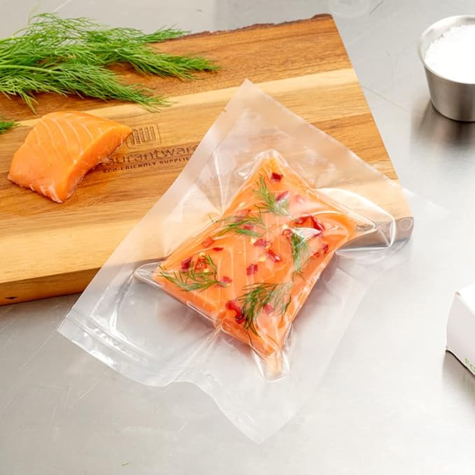 Restaurantware Fresh Hero 6 x 8 Inch Vacuum Sealer Bags 100 Food Storage Bags - 3 mil Thick Microwavable Clear Plastic Sous Vide Bags Freezable For Storing Food Or Sous Vide Cooking