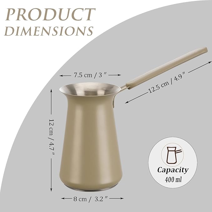 Turkish Coffee Pot - Gifts for Family &Friends,Cezve/Ibrik Coffee Pot for Stovetop,Briki Greek Turkish Pot with Heat-Resistant Rubber Handle,Milk Warming Pot,Arabic Tea Pot