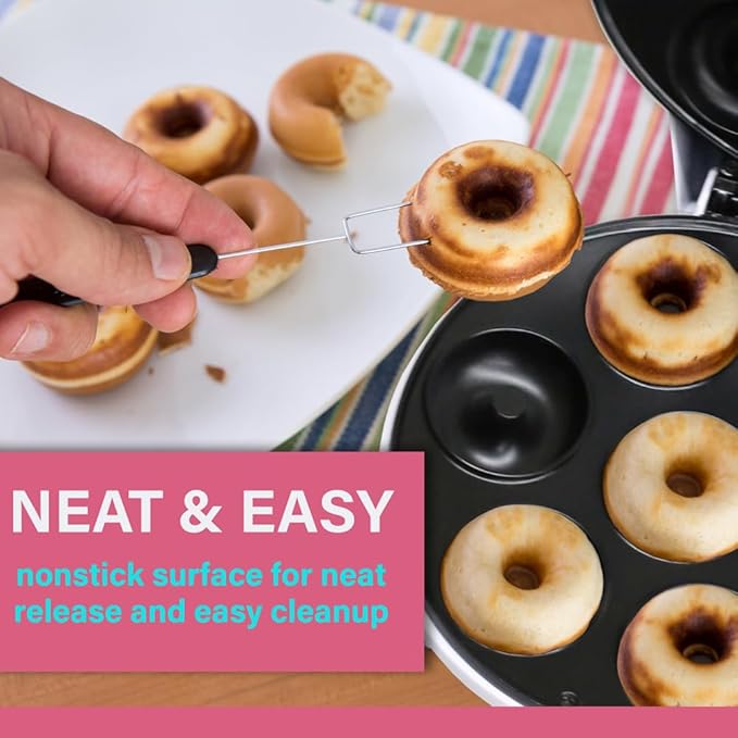 Courant Mini Donut Maker Machine for Holiday, Kid-Friendly, Breakfast or Snack, Desserts & More with Non-stick Surface, Makes 7 Doughnuts, Red
