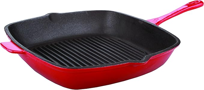 BergHOFF 10Pc Neo Enameled Cast Iron Cookware Set, Matching Lid, Oven Safe Up To 400°F, Red