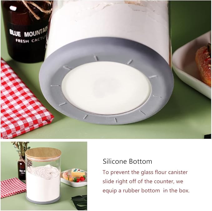 Set of 2 Glass Flour Container with Airtight Bamboo Lid, Large Food Jar with Wooden Lid for Storage Flour, Sugar, Cookies, Rice, Coffee Beans(3L)