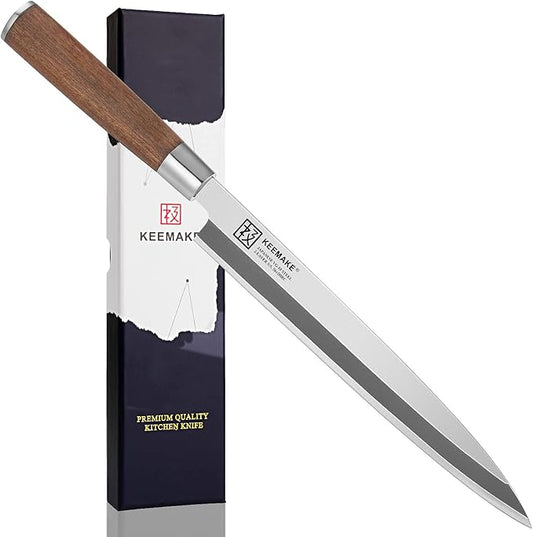 KEEMAKE Sashimi Sushi Knife Japanese - 9.5 inch Yanagiba Knife Japanese VG10 Stainless steel Single Bevel Blade, Perfect Rosewood Handle Filleting & Slicing Knives