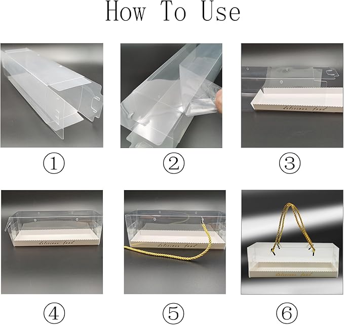 20 Pcs 10.8 Inch Clear Roll Cake Boxes with Gold Rope Handle & Cake Boards, Homemade & Bakery Transparent Plastic Gift Boxes,Easy Carrying, Storage Containers for Slice Cake, Christmas
