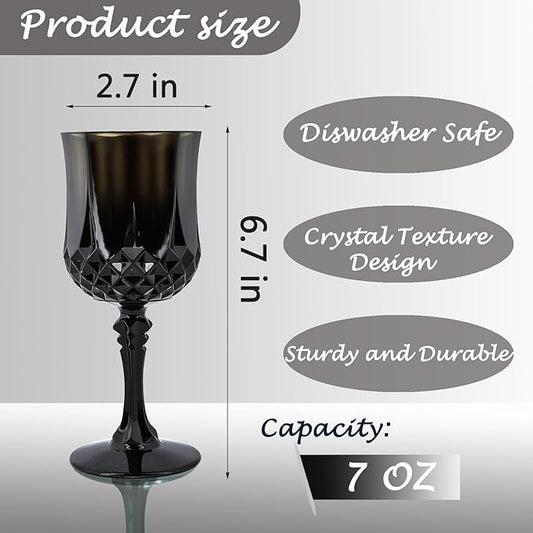 Plastic Wine Glasses,Plastic Goblets Vintage Style Cordial Drinking Glasses for Wedding Reception, Halloween Grand Event Party Supplies (24, Black)
