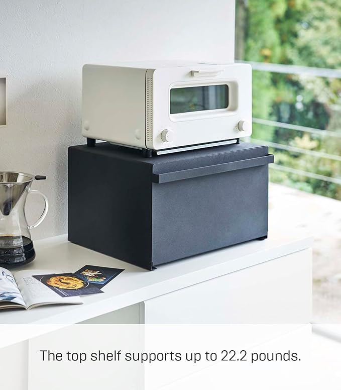 Yamazaki Home Tower Bread Box Keeper Holder Container, Metal Bread Holder Saver, Slim Space Saving Counter Storage - Horizontal - Steel