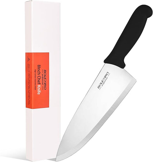 8 inch Japanese High Carbon Stainless Steel Chef Knife, Professional Extra Sharp Wide Cook Knife with Non-slip Ergonomic Handle, for Kitchen Home Restaurant