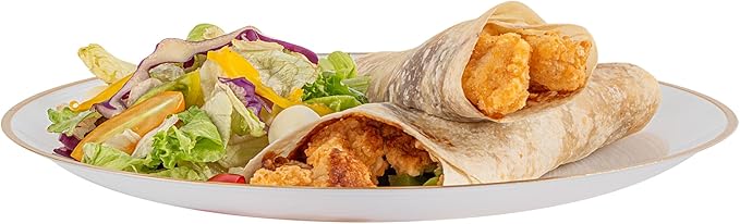 Restaurantware Plastic Plates 20 Pcs 10" Gold Rimmed Disposable Plates Heavy-Duty White Translucent Rippled Plastic Dinner Servers for Party, Weddings, Salads, Desserts, and Appetizers