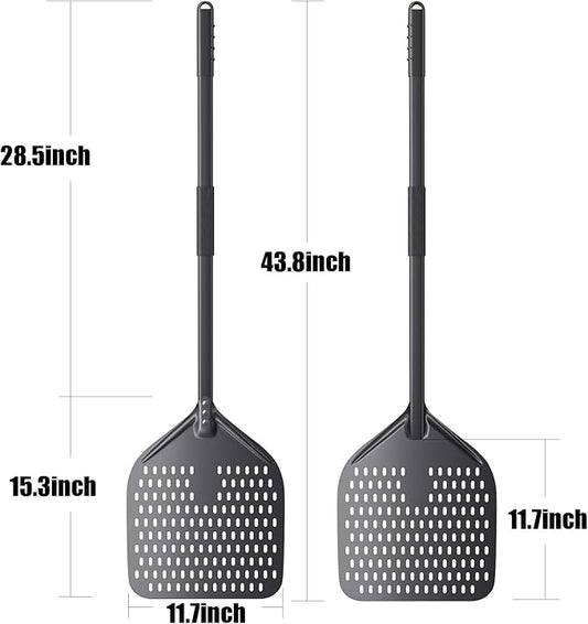 12" x 14" Pizza Peel Long Handle, Perforated Pizza Spatula 43.8 Inch Overall, Professional Aluminum Turning Peel for Baking Commercial Ovens