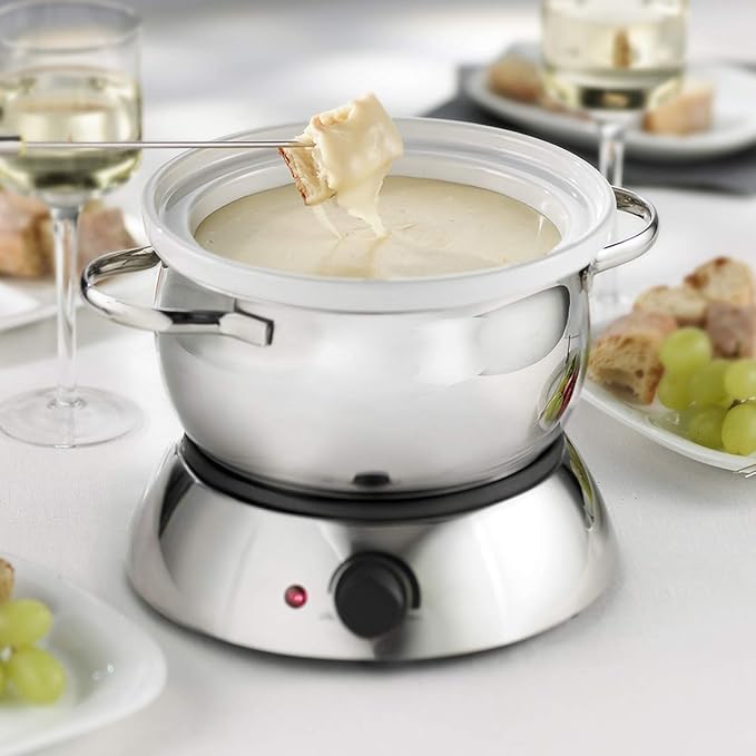 Trudeau 0829020 Alto 3-in-1 Electric Fondue Set for Chocolate and Cheese, 11-Piece with Forks Included, Stainless Steel