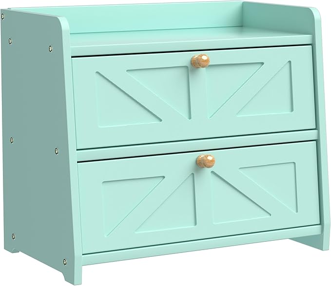 Bread Box for Kitchen Countertop, Double Layer Wooden Breadbox, Large Capacity Bread Storage Bin, Homemade Bread Storage Container, Farmhouse Breadbox Organizer, Green