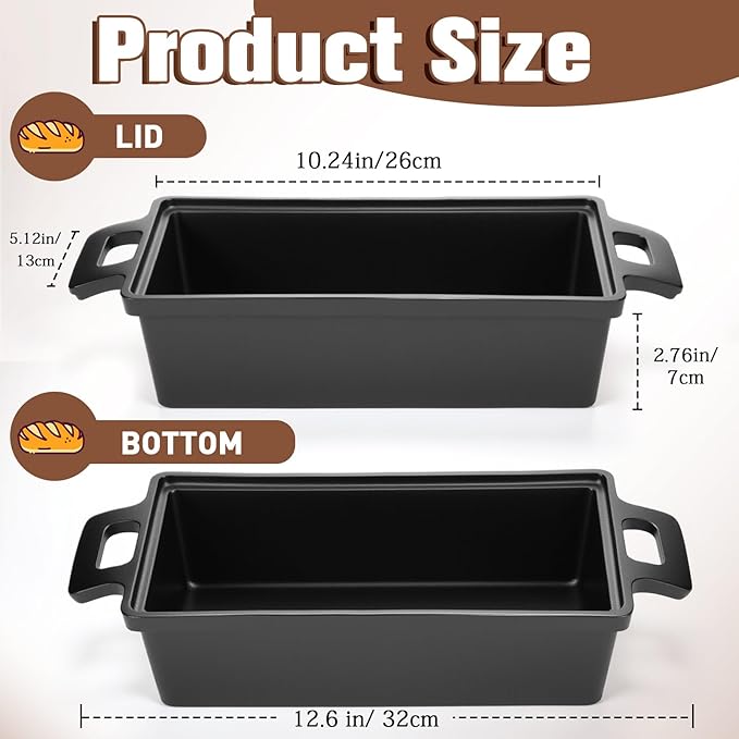 2 Piece 10 x 5 Inches Cast Iron Bread Pan with Lid 2 in 1 Loaf Pans Set Bakeware Sourdough Pots for Baking Bread Homemade Meatloaf(Black Cast Iron)