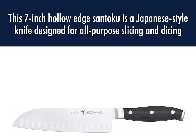 Henckels Forged Premio Hollow Edge Santoku Knife, 7-inch, Black/Stainless Steel