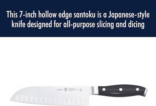 Henckels Forged Premio Hollow Edge Santoku Knife, 7-inch, Black/Stainless Steel