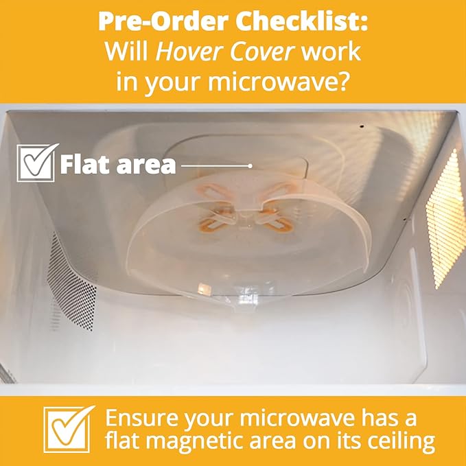HOVER COVER Magnetic Microwave Cover for Food | Clear Microwave Splatter Cover | Microwave Plate Cover with Steam Vents | Food Grade Dish Cover | BPA-Free | Dishwasher Safe | Orange
