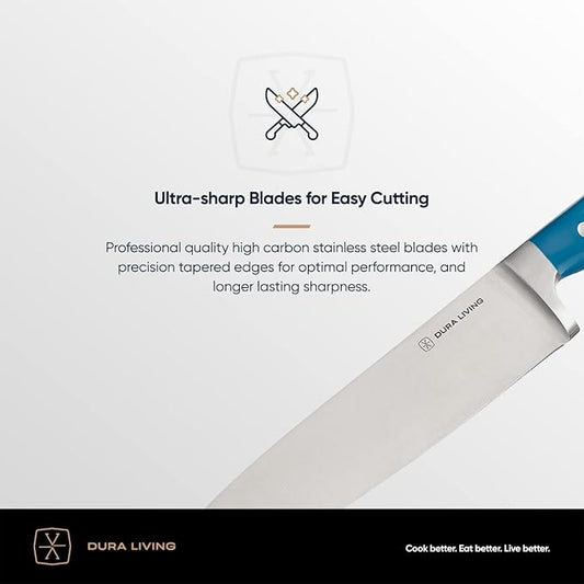 3-Piece Kitchen Knife Set – Ultra-Sharp Forged High Carbon Stainless Steel, 8" Chef, 5" Utility, 3.5" Paring Knives, Ergonomic Handles, Professional Starter Set, Royal Blue