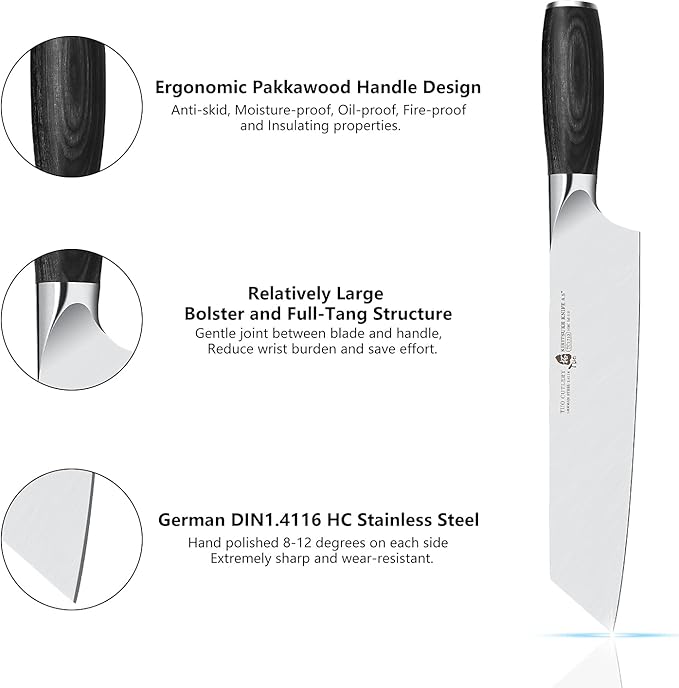 TUO Kiritsuke Knife, Japanese Chef Knife Vegetable Cleaver 8.5 inch, German HC Stainless Steel, Ergonomic Pakkawood Handle with Black Gift Box, Goshawk Series