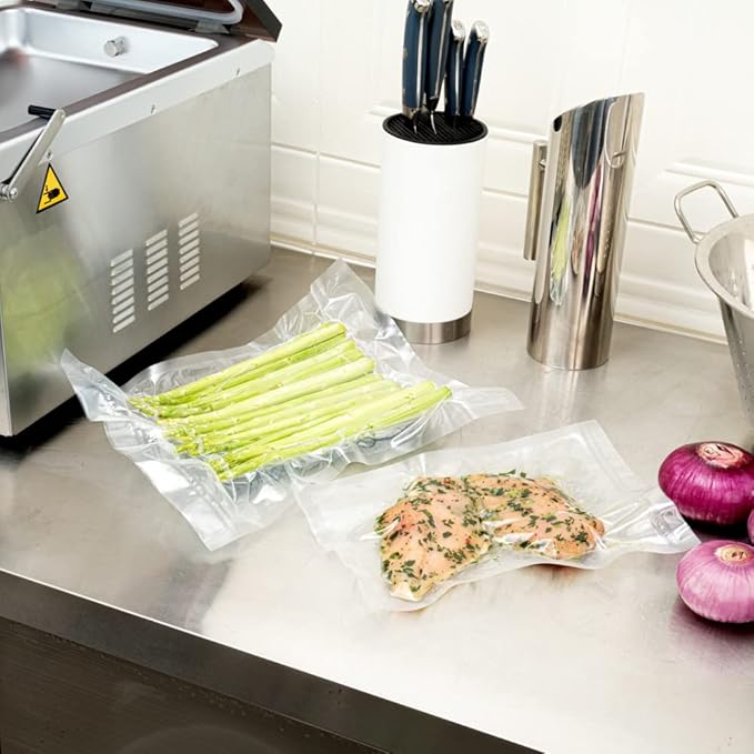 Restaurantware Fresh Hero 12 x 8 Inch Vacuum Sealer Bags 100 Food Storage Bags - 3 mil Thick Microwavable Clear Plastic Sous Vide Bags Freezable For Storing Food Or Sous Vide Cooking
