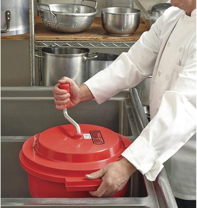 5 Gallon Commercial Salad Spinner Salad Dryer Remove Excess Water for Crisp & Fresh Salad Sealed Gearbox Built-in Brake System Durable Spinner Mechanism for Restaurants & Catering by Chef Master 90005