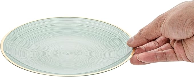 Restaurantware Plastic Plates 100 Pcs 7.25" Gold Rimmed Disposable Plates Heavy-Duty Green Translucent Rippled Plastic Dinner Servers for Party, Weddings, Salads, Desserts, and Appetizers