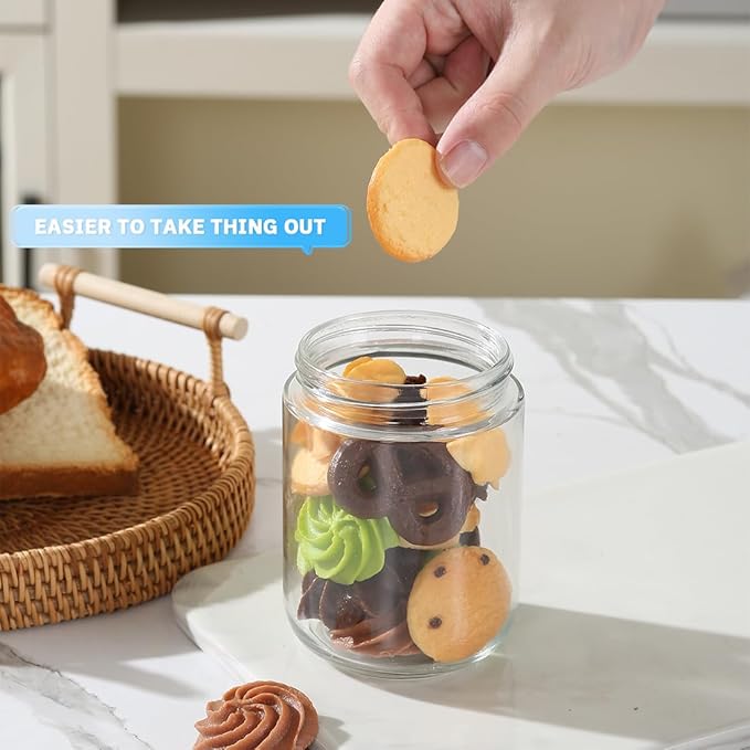 16 OZ Glass Mason Jars with Airtight Lids Wide Mouth Leakproof Pantry Organization Food-Grade Storage Containers for Honey,Salad,Yogurt and Snacks (Plastic Lid-6 Pack)