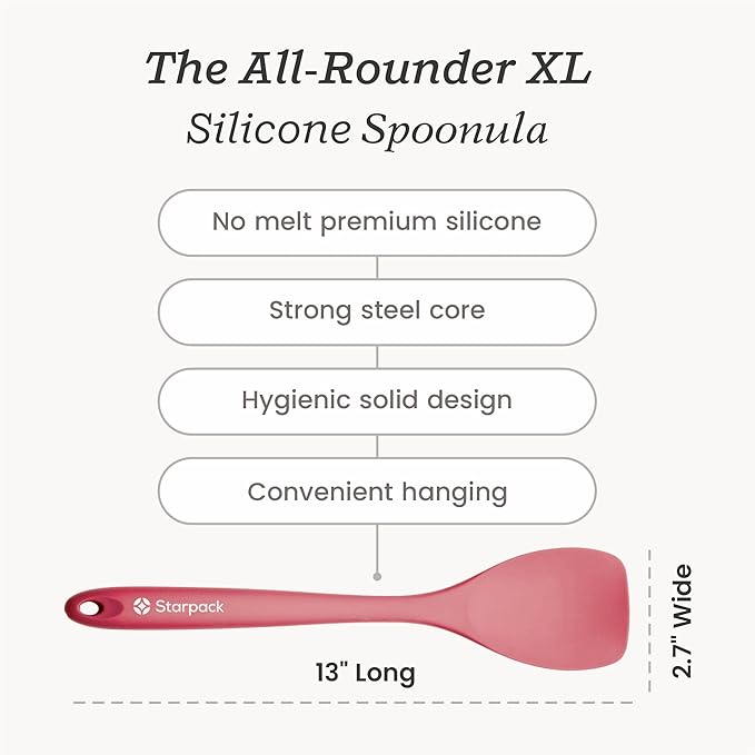 Starpack 'The All Rounder' XL Premium Silicone Spoonula Spatula - Silicone Spatula Spoon Heat Resistant to 600°F - Best Silicone Spoonulas - Rubber Spoon Spatula - Kitchen Spoon Spatula for Cooking