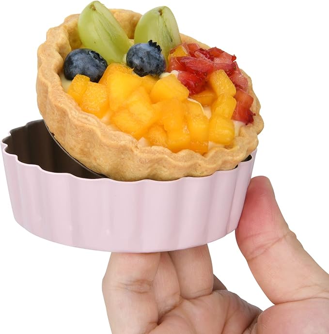 Mini Round Tart Pan with Removable Bottom, Nonstick Mini Pie Pans for Baking, Carbon Steel Quiche Pan Set for Cupcake Muffin Cakes and Desserts, Including 6 Tart Pan and 1 Tart Tamper (Multicolor)