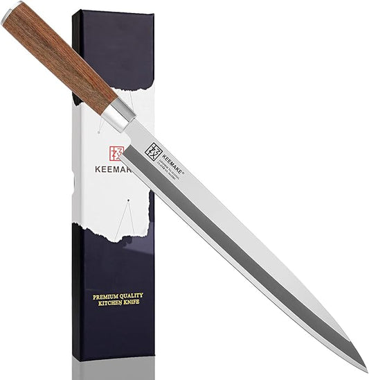 KEEMAKE Sushi Knife Japanese - 11.5 inch Sashimi Knife Japanese VG10 Stainless steel Single Bevel Blade, Perfect Rosewood Handle Yanagiba & Slicing Knives